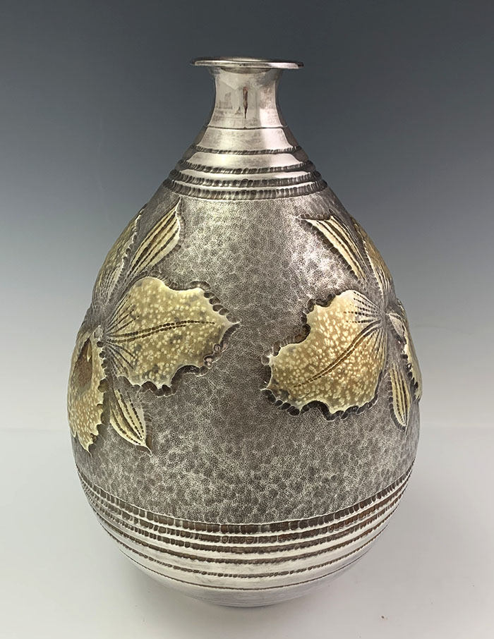 Japanese silver vase with orchid gold